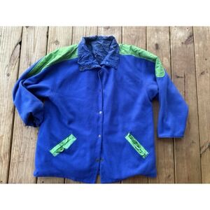 Vintage 80s Center Aisle Reversible Nylon Fleece Jacket Blue Green Unisex Large